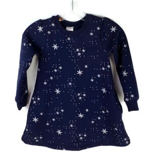 Hannah Andersson Blue Metallic Star Print Long Sleeve Pullover Dress Girls 5